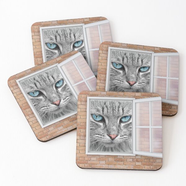 Item preview, Blue Eyed Cat Looking out Window - Brick Wall designed and sold by ittybittyowl.