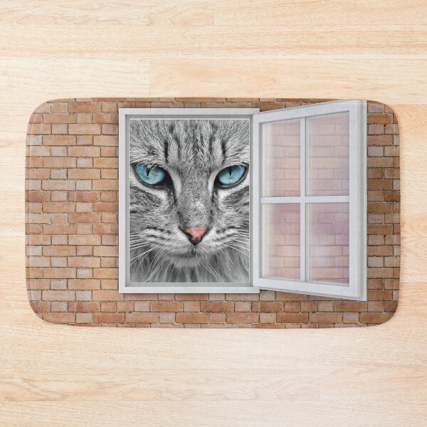 Item preview, Blue Eyed Cat Looking out Window - Brick Wall designed and sold by ittybittyowl.