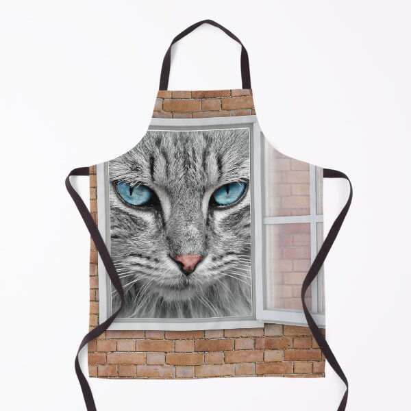 Aperçu de l'œuvre Chat aux yeux bleus regardant par la fenêtre - mur de briques créée et vendue par ittybittyowl.