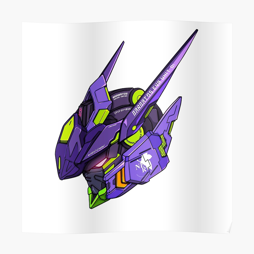 Gundam Barbatos Asw G 08 Head Evangelion Unit 01 Sticker By Deveerei Redbubble