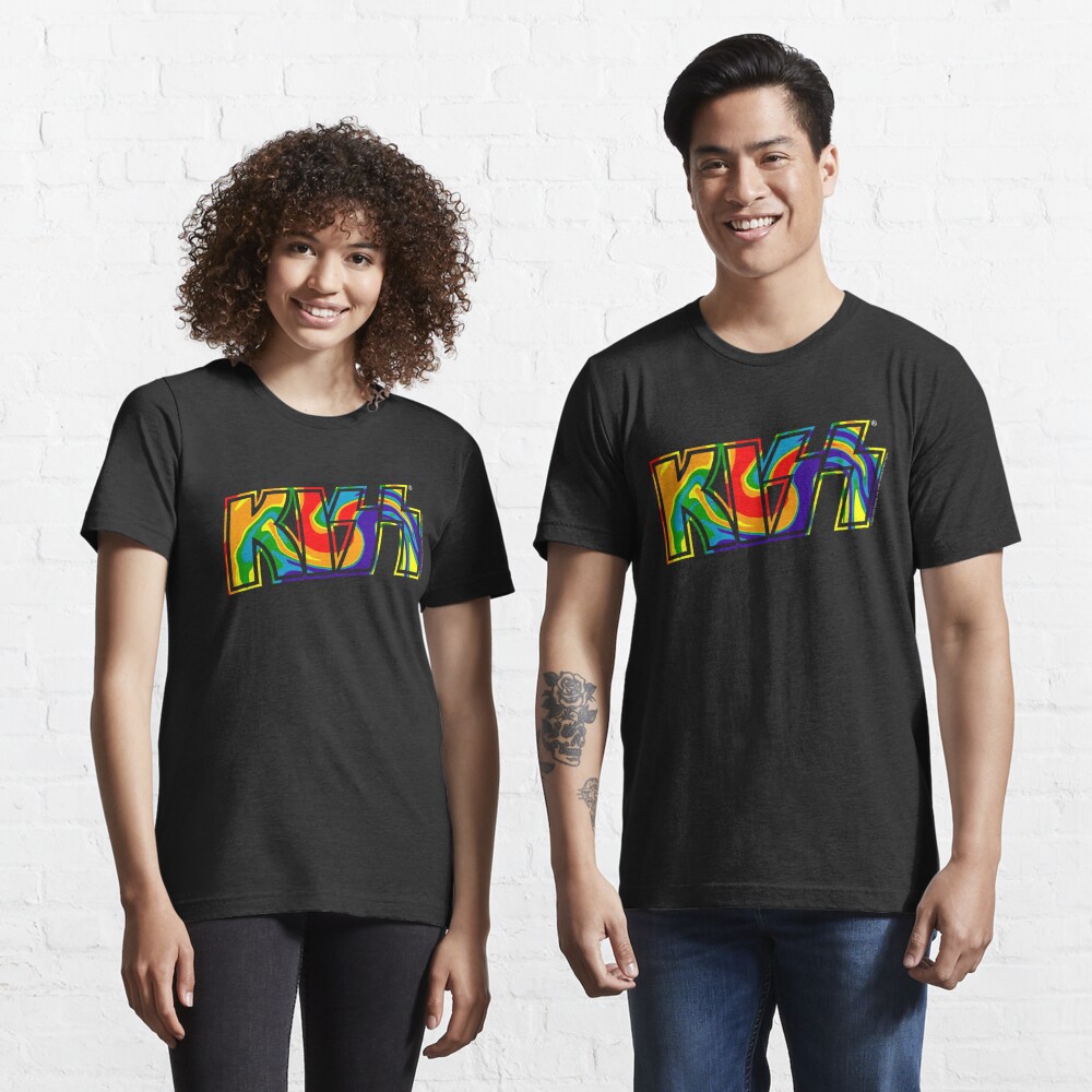 Disover Rainbow Tie-Dye Kiss The Band Logo Dark | Essential T-Shirt 