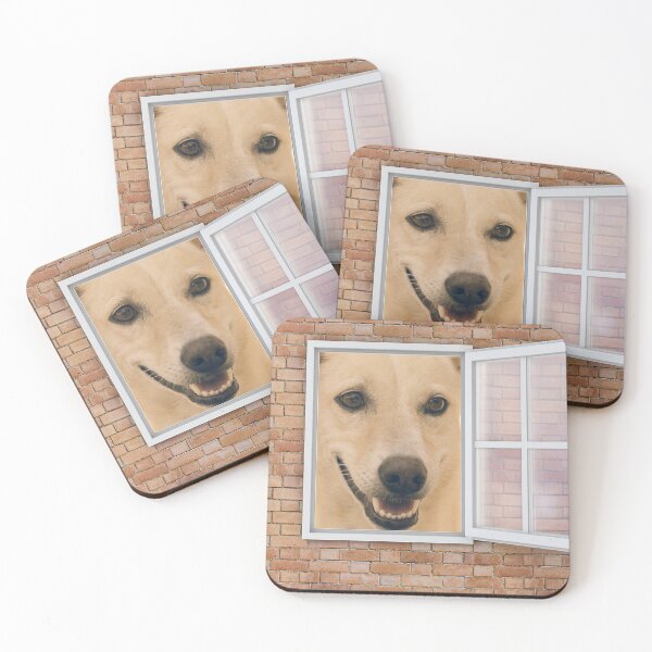 Item preview, Happy Smiling Dog Looking out Window - Brick Wall designed and sold by ittybittyowl.