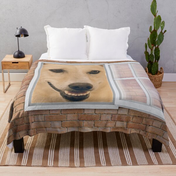 Item preview, Happy Smiling Dog Looking out Window - Brick Wall designed and sold by ittybittyowl.