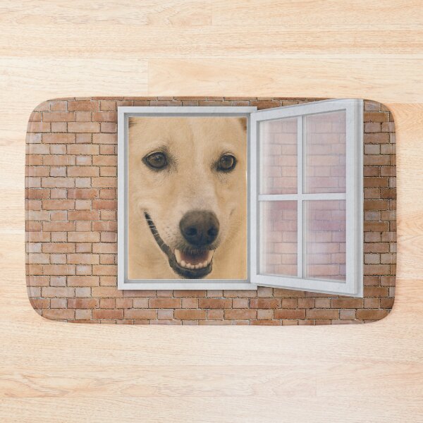 Item preview, Happy Smiling Dog Looking out Window - Brick Wall designed and sold by ittybittyowl.