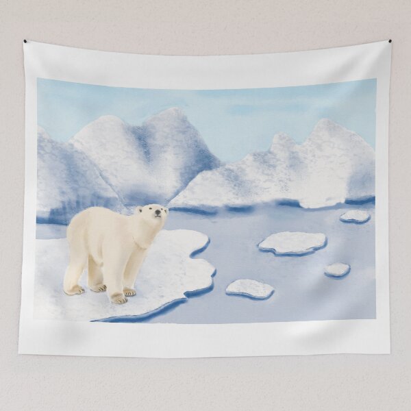 Item preview, Watercolor Illustration of a polar bear standing on an ice floe looking up at the sky designed and sold by iswenyi.
