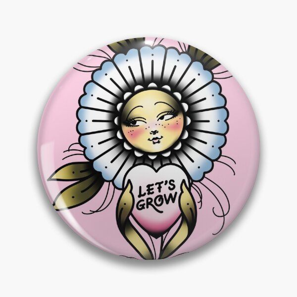 Item preview, Gonna Grow Positivity Daisy Flower Lady Cute Traditional Flash Tattoo designed and sold by Ella Mobbs.