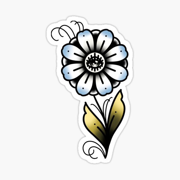 Daisy Flower with Eye Cute Traditional Flash Tattoo