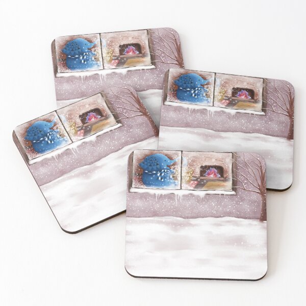 Item preview, Watercolor Illustration of a blue elephant playing by the fireplace at home  designed and sold by iswenyi.