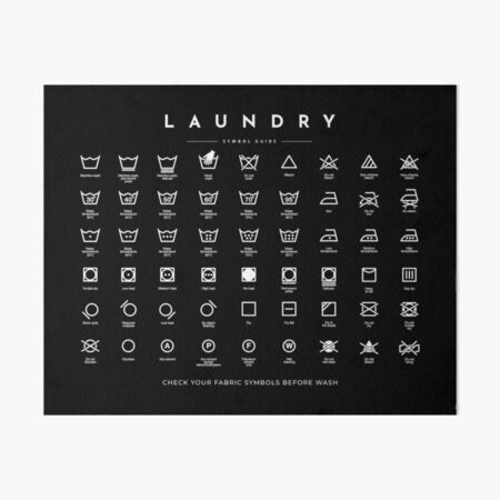 Laundry Sign Symbols Guide Care Horizontal black Art Board Print