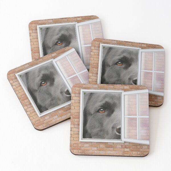 Item preview, Serious Labrador Dog Looking out Window - Brick Wall designed and sold by ittybittyowl.