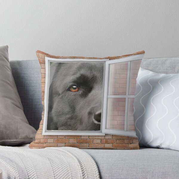 Item preview, Serious Labrador Dog Looking out Window - Brick Wall designed and sold by ittybittyowl.