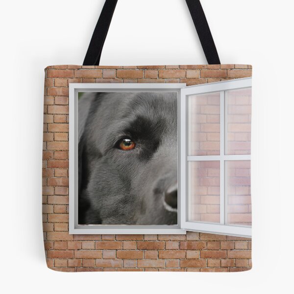 Item preview, Serious Labrador Dog Looking out Window - Brick Wall designed and sold by ittybittyowl.