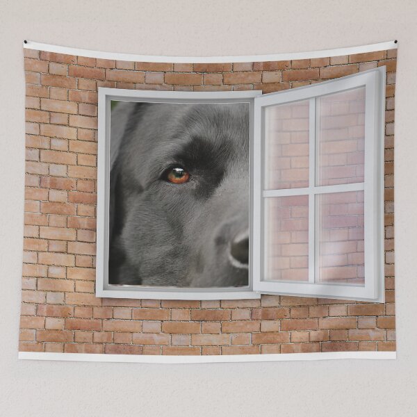 Item preview, Serious Labrador Dog Looking out Window - Brick Wall designed and sold by ittybittyowl.