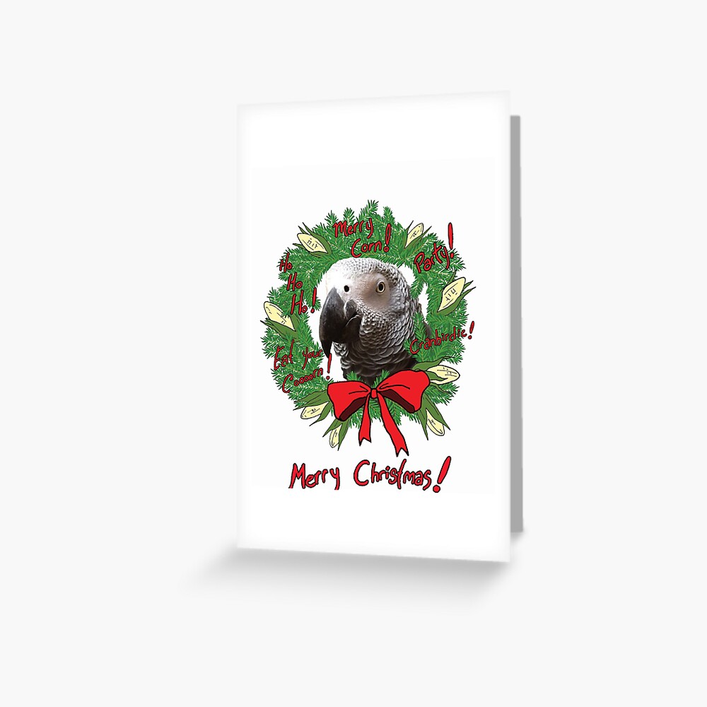 Merry Corn Christmas Wreath Einstein Parrot Greeting Card
