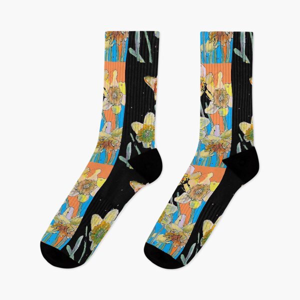 Item preview, Abstract Yellow Daffodil Watercolor Pattern on Mulit Coloured designed and sold by Sarah  Rajkotwala.