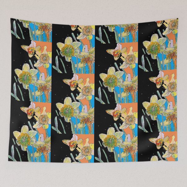 Item preview, Abstract Yellow Daffodil Watercolor Pattern on Mulit Coloured designed and sold by Sarah  Rajkotwala.