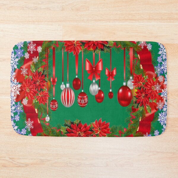 Item preview, RED CHRISTMAS  ORNAMENTS IN GREEN  WREATH & SNOW FLAKES ART designed and sold by sharlesart.