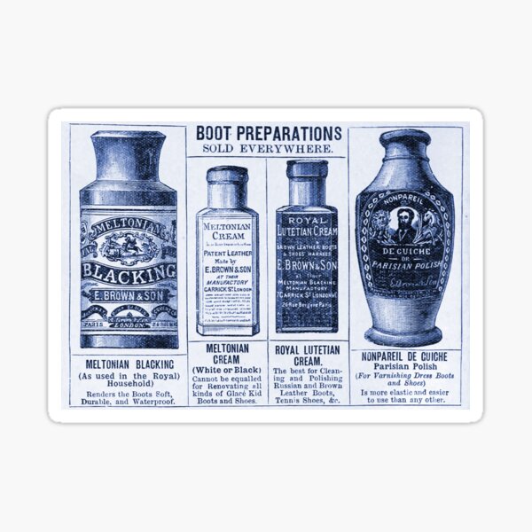 Vintage Shoe Shine Bottles Newsprint Ad Sticker