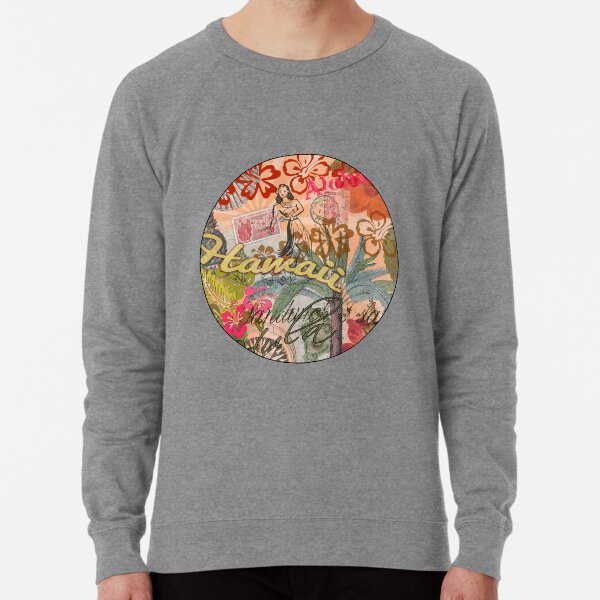 Vintage Hawaii Travel Colorful Hawaiian Tropical Collage Lightweight Sweatshirt