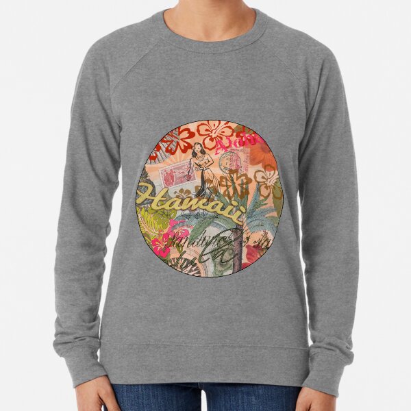 Vintage Hawaii Travel Colorful Hawaiian Tropical Collage Lightweight Sweatshirt