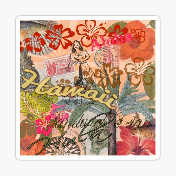 Vintage Hawaii Travel Colorful Hawaiian Tropical Collage Sticker