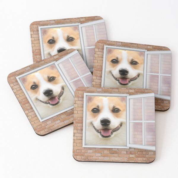 Item preview, Happy Corgi Dog Looking out Window - Brick Wall designed and sold by ittybittyowl.