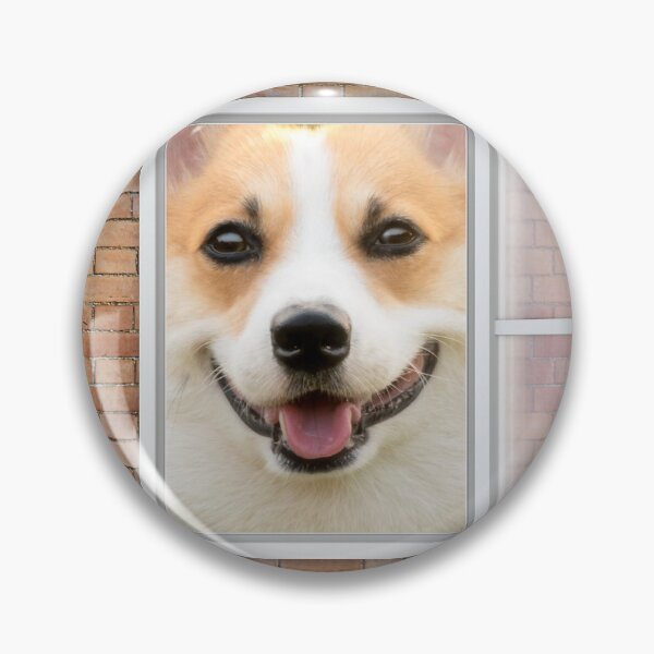 Item preview, Happy Corgi Dog Looking out Window - Brick Wall designed and sold by ittybittyowl.
