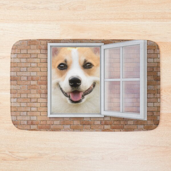 Item preview, Happy Corgi Dog Looking out Window - Brick Wall designed and sold by ittybittyowl.