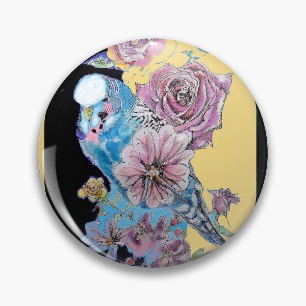 Item preview, Blue Budgie and Rose Watercolor Painting on Yellow and Black designed and sold by Sarah  Rajkotwala.