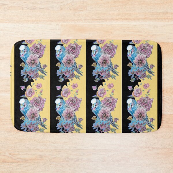 Item preview, Blue Budgie and Rose Watercolor Painting on Yellow and Black designed and sold by Sarah  Rajkotwala.