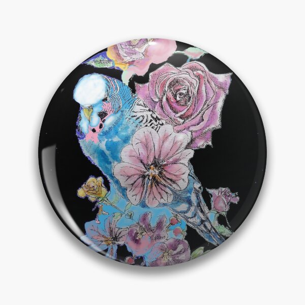 Item preview, Budgie Watercolor Blue and Roses Painting on Black designed and sold by Sarah  Rajkotwala.