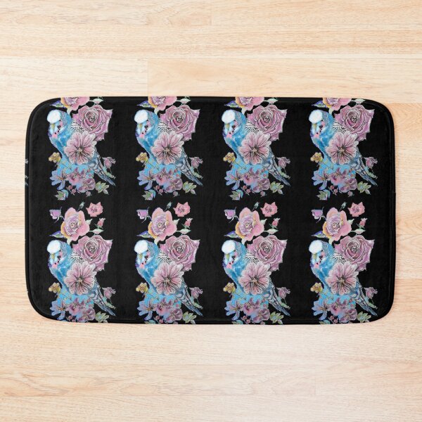 Item preview, Budgie Watercolor Blue and Roses Painting on Black designed and sold by Sarah  Rajkotwala.