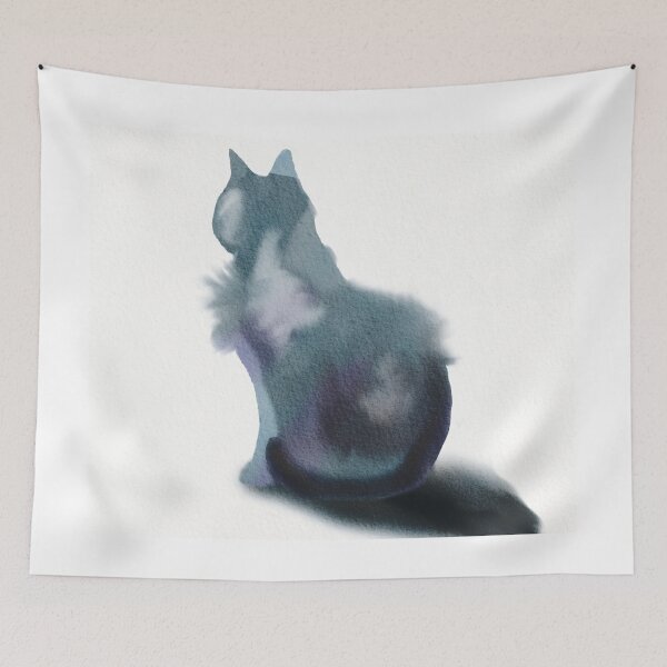 Item preview, Watercolor cat in blue designed and sold by PreeBee.