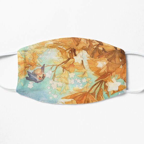 Ginkgo Leaves Cockatiel Birb in Watercolor Flat Mask