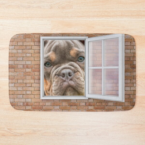 Item preview, Serious Brown Bulldog Puppy Looking out Window - Brick Wall designed and sold by ittybittyowl.