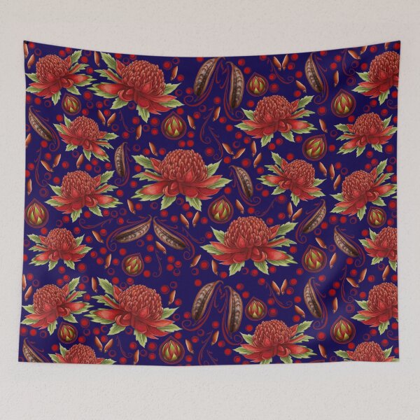 Item preview, beautiful Waratah flower and seeds pattern designed and sold by Kestrelle.