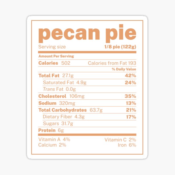 "Pecan Pie Nutrition Facts for Thanksgiving Food Costume" Sticker for
