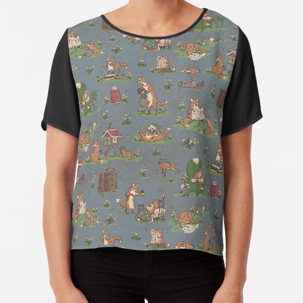 Library Foxes Chiffon Top