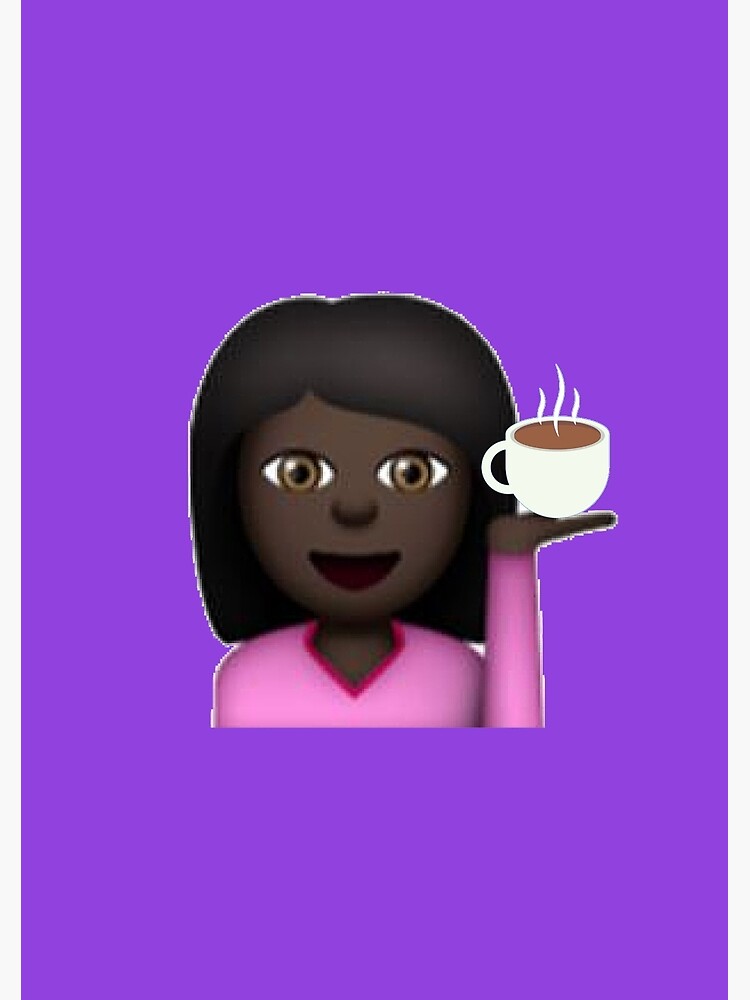 "Hair Flip and Coffee Emoji (Dark Skin & Black Hair)" Metal Print for