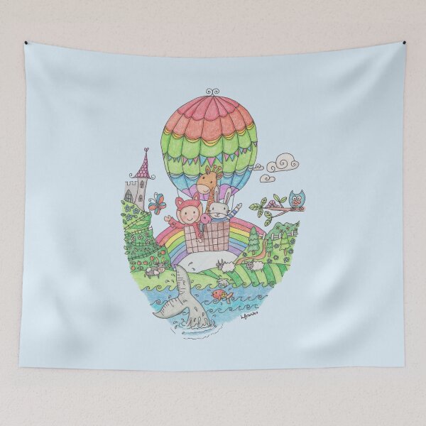 Item preview, Whimsical Hot Air Balloon Ride Illustration designed and sold by LouiseFranksArt.