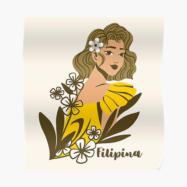 "Beautiful Filipina with Sampaguita and Mustard Colored Dress, Pinay, Sampaguita, Filipiniana