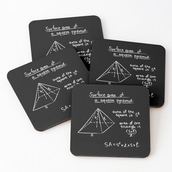 Item preview, Hand drawn vector illustration of geometrical shape square pyramid in white chalk on black board with math formulas of total surface area designed and sold by Familyshmot.