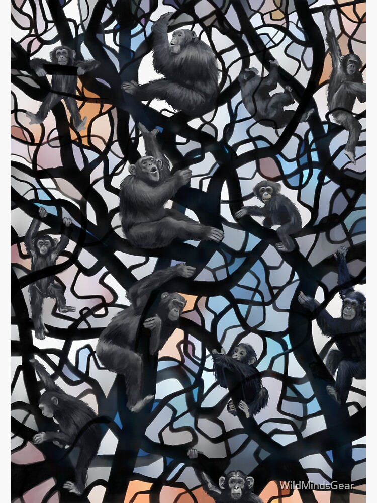 Thumbnail 3 of 3, Sticker, Chimpanzees in Tree designed and sold by WildMindsGear.