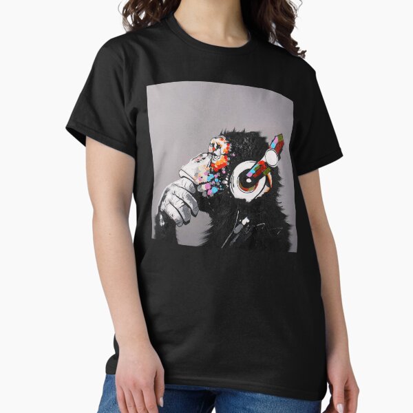 Item preview, DJ Monkey With Headphones Thinking - Thinker chimp designed and sold by WE-ARE-BANKSY.