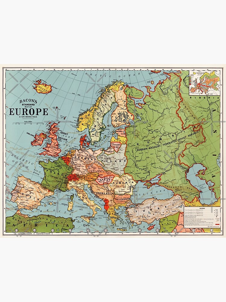 "Standard Map of Europe by George Washington Bacon (1830–1922) Vintage 