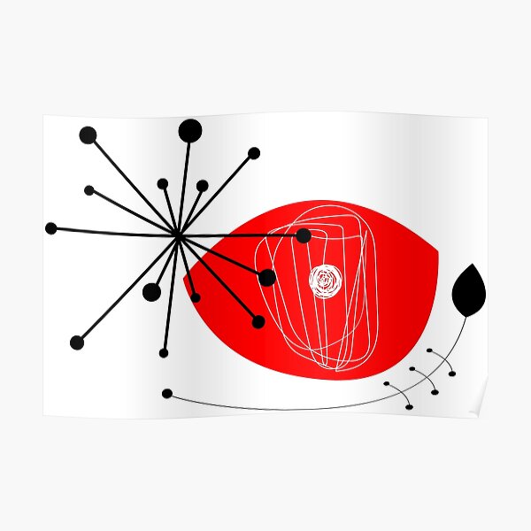 Composition avec élément yeux rouges et formes florales abstraites Poster