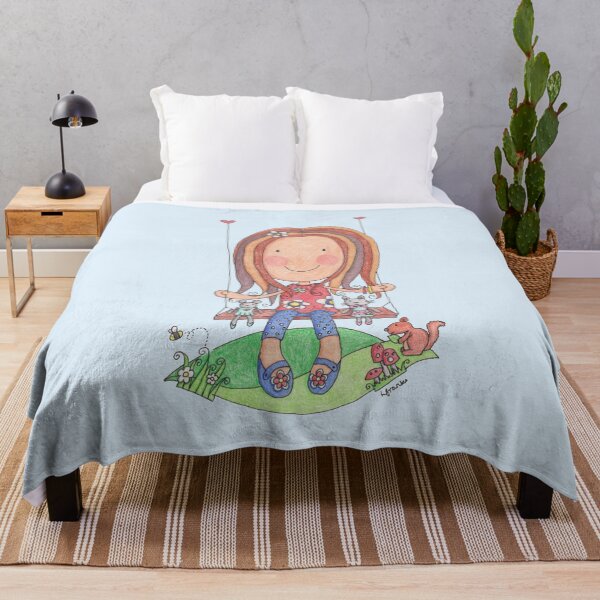 Item preview, Girl on Swing - Whimsical Garden Scene designed and sold by LouiseFranksArt.
