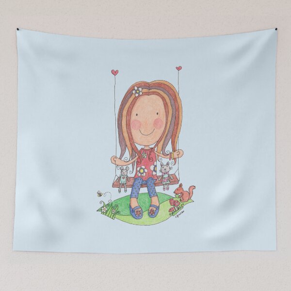 Item preview, Girl on Swing - Whimsical Garden Scene designed and sold by LouiseFranksArt.