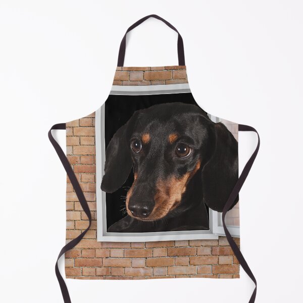 Item preview, Curious Dachshund Dog Looking out Window - Brick Wall designed and sold by ittybittyowl.