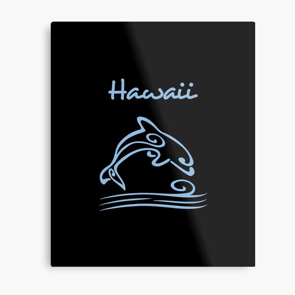 Cool Hawaii Dolphin Wave Jump Monotone Dark T-Shirt Metal Print